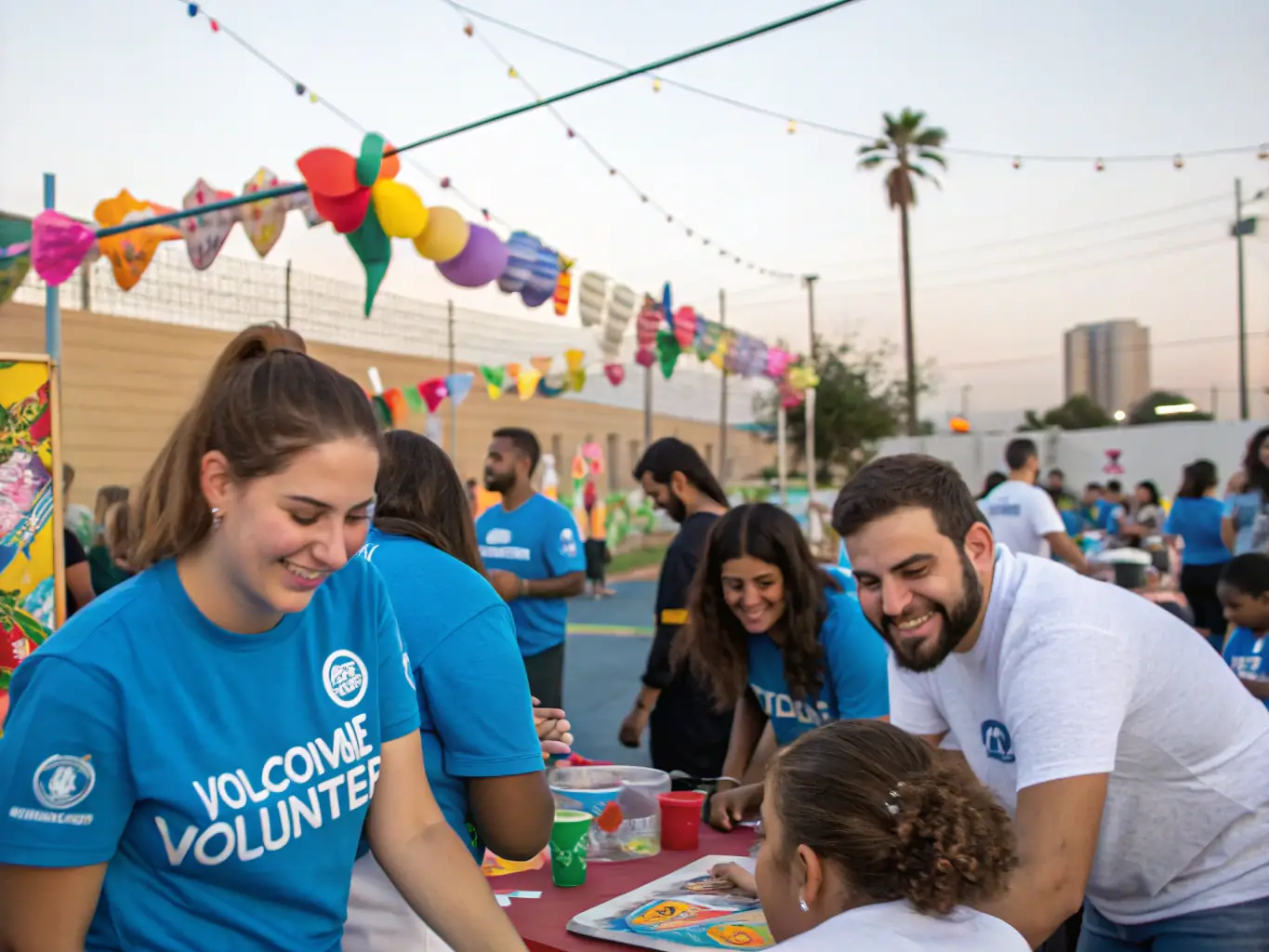 A photo of SLOWMUSIC volunteers engaging with the local community at an arts festival, demonstrating their community outreach efforts.